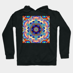 Psychedelic Kaleidoscope Flower Blue Green and Orange Hoodie